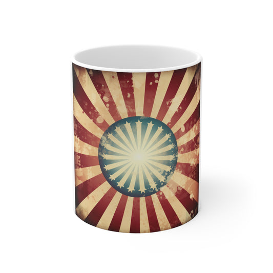 Vintage American Starburst Coffee Mug – Retro Patriotic Sunburst Mug – Distressed USA Star Flag Cup – Americana Radial Design Mug Vintage American Sunburst Mug – Retro Patriotic 11oz Coffee Cup...