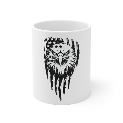 Distressed Patriotic Eagle Coffee Mug – Black & White American Flag Eagle Mug – Bold USA Freedom Cup – Rugged Americana Gift Mug Mug 11oz