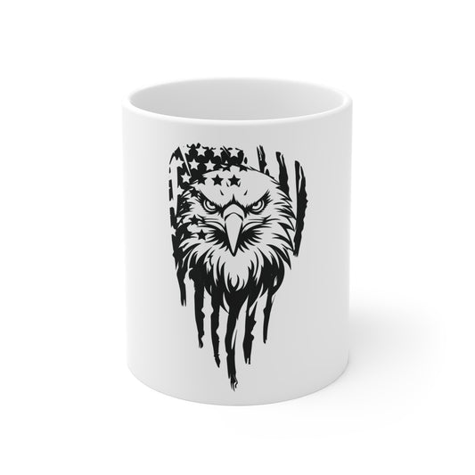 Distressed Patriotic Eagle Coffee Mug – Black & White American Flag Eagle Mug – Bold USA Freedom Cup – Rugged Americana Gift Mug Mug 11oz