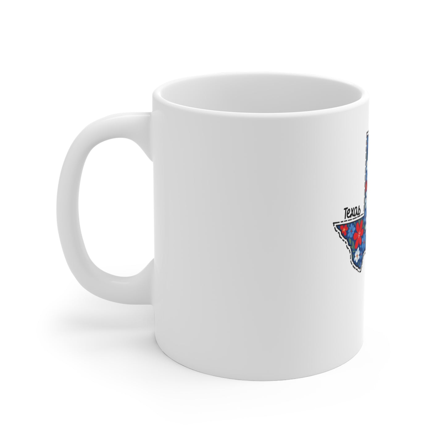 Texas Floral Mug 11oz — Red, White & Blue State Shape with Bow