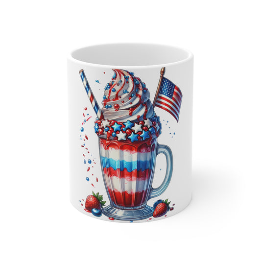 Patriotic Layered Milkshake Coffee Mug – 4th of July Star Dessert Mug – Red White Blue Americana Cup – Festive Ice Cream Mug – Gift Mug 4th of July Milkshake Mug – Patriotic Red White Blue Dessert...