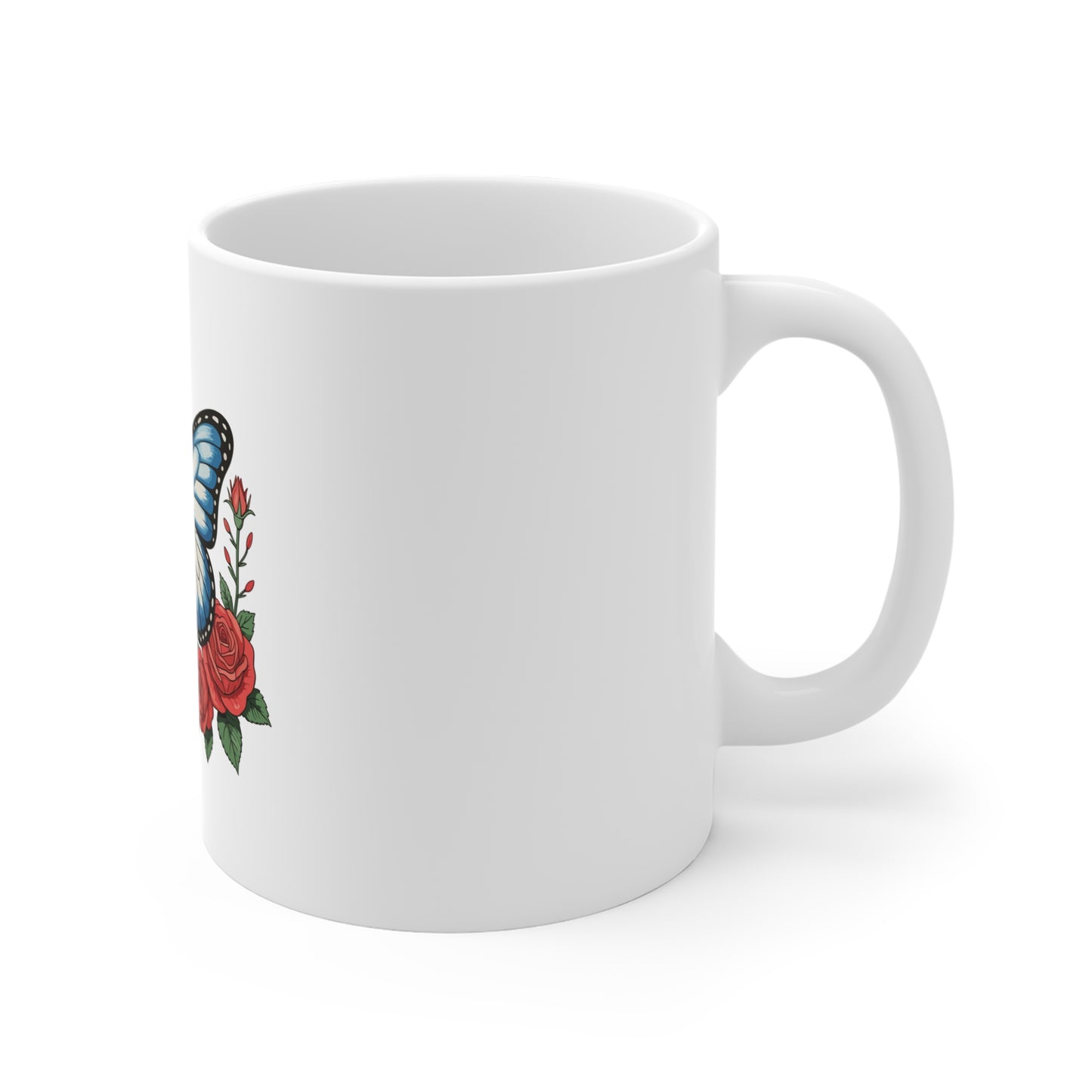 Patriotic Butterfly Mug — American Flag Butterfly with Roses 11oz