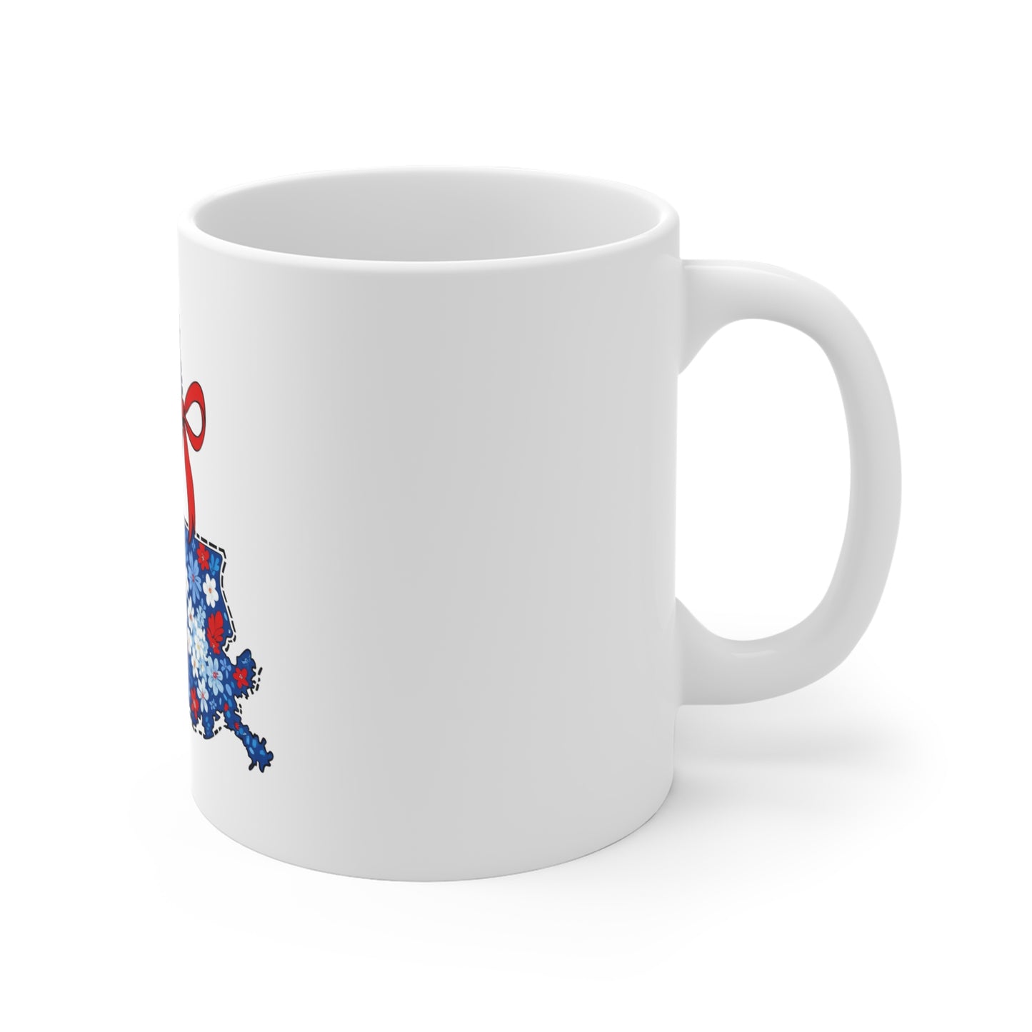 Louisiana Floral State Map Mug — 11oz Red, White & Blue Gift