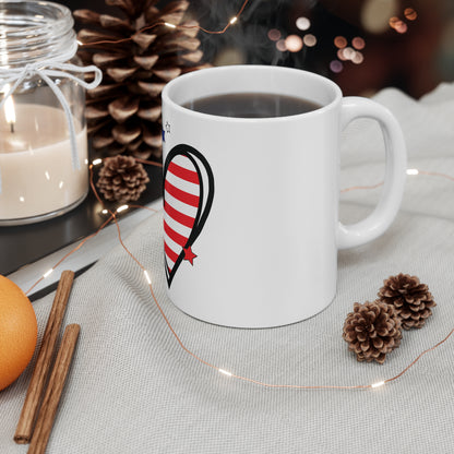 Patriotic Heart Coffee Mug – American Flag Heart Mug – Red White Blue Love USA Cup – Cute Americana Gift Mug 11oz