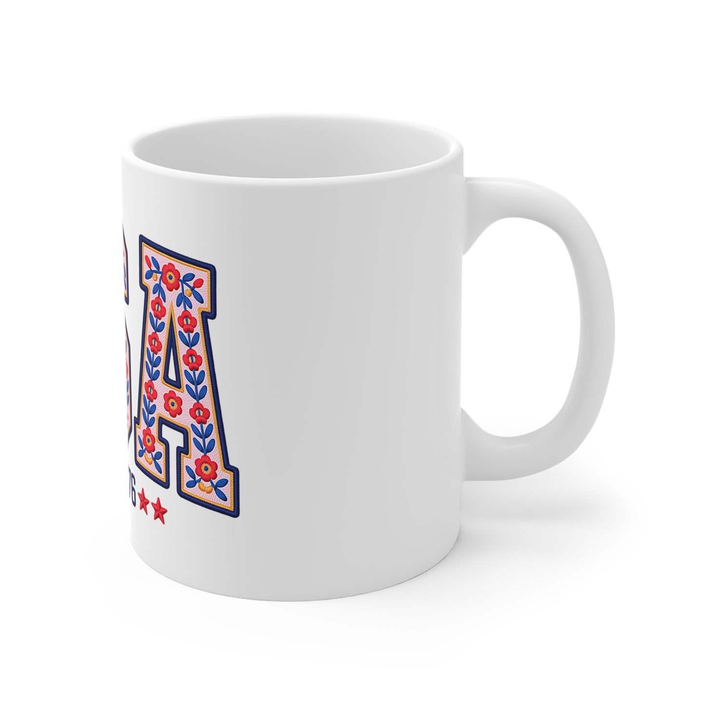 USA Floral Vintage 11oz Mug — EST. 1776 Patriotic Coffee Cup