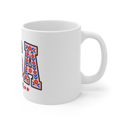 USA Floral Vintage 11oz Mug — EST. 1776 Patriotic Coffee Cup