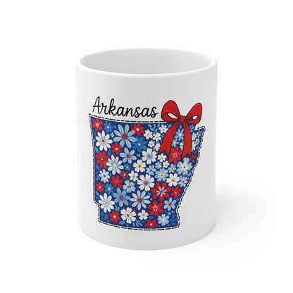 Arkansas Floral State Mug — Red, White & Blue Daisy Design