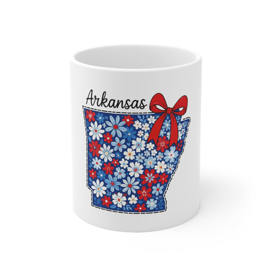 Arkansas Floral State Mug — Red, White & Blue Daisy Design