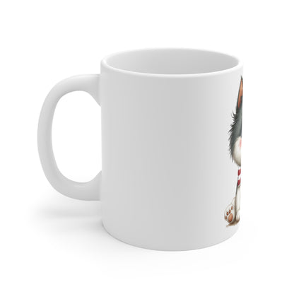 Patriotic Kitten with Bow & Bow Tie Mug – Cute USA Cat Coffee Mug – Americana Girl Cat Mug – 4th of July Cat Lover Gift Cute Patriotic Kitten Mug – 11oz Coffee Cup with American Flag Bow