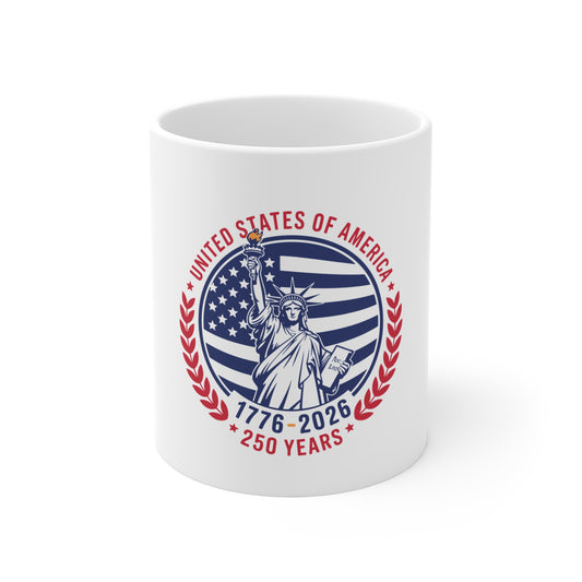 1776-2026 USA 250th Anniversary Mug — Statue of Liberty Bicentennial Coffee Cup