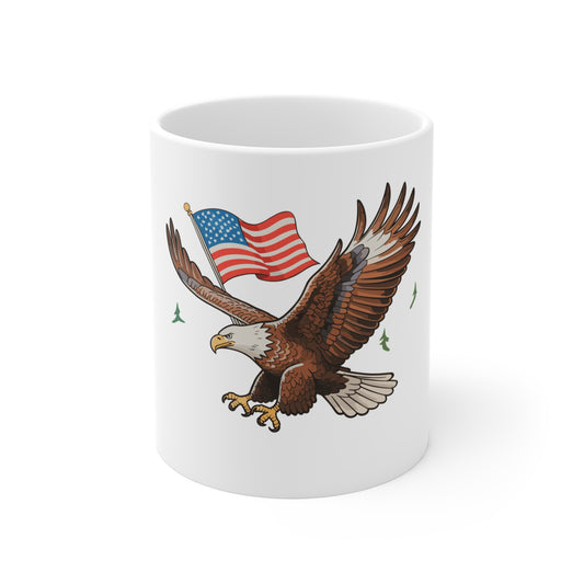 Patriotic Eagle 11oz Coffee Mug — American Flag Bald Eagle Gift for Veterans & Fourth of July