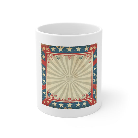 Vintage Americana Sunburst Coffee Mug – Retro Patriotic Star Frame Mug – Distressed USA Poster Style Cup – Classic American Heritage Gift Patriotic Retro Stars & Stripes Coffee Mug — Vintage Americana...