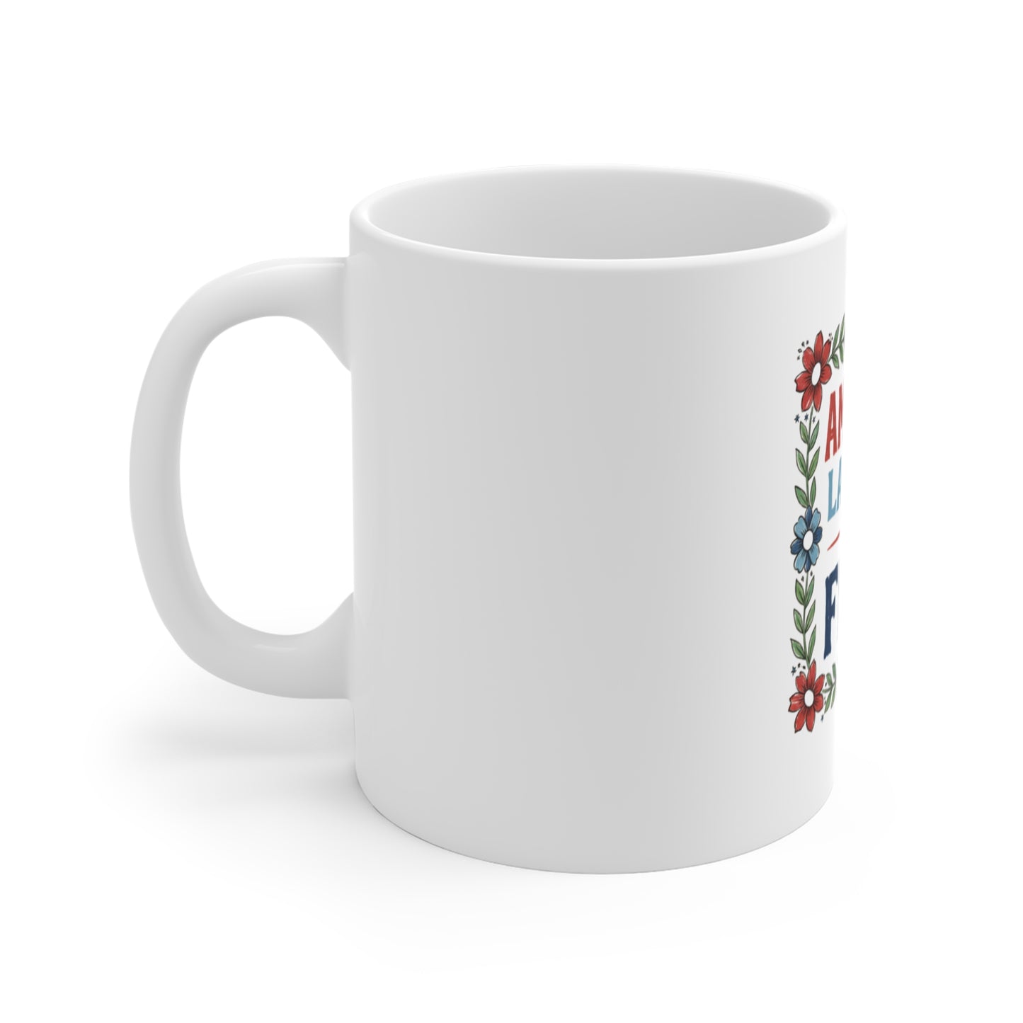 America Land of the Free Coffee Mug – Patriotic Floral Mug – Vintage Americana Quote Cup – USA Pride Gift Mug 11oz