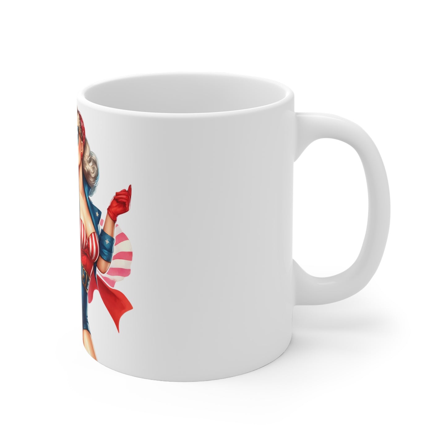Patriotic Glam Pin Up Mug – American Flag Sunglasses Woman Coffee Mug – Vintage Americana Chic Cup – 4th of July Gift – USA Style Mug Patriotic Pin-Up Girl Coffee Mug – Retro 4th of July USA Flag...