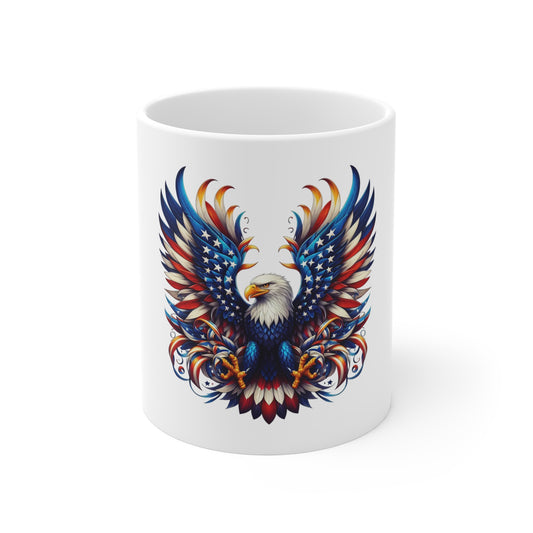 Patriotic Eagle Coffee Mug — American Flag Bald Eagle 11oz