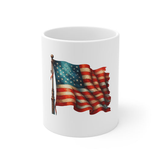 American Flag Coffee Mug – Vintage Waving USA 11oz Patriotic Gift