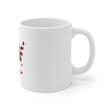 Patriotic USA Floral Bouquet Mug — American Flag Map with Red, White & Blue Flowers (11 oz)