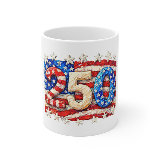 Patriotic 250 USA Flag Mug – American Stars & Stripes Coffee Cup