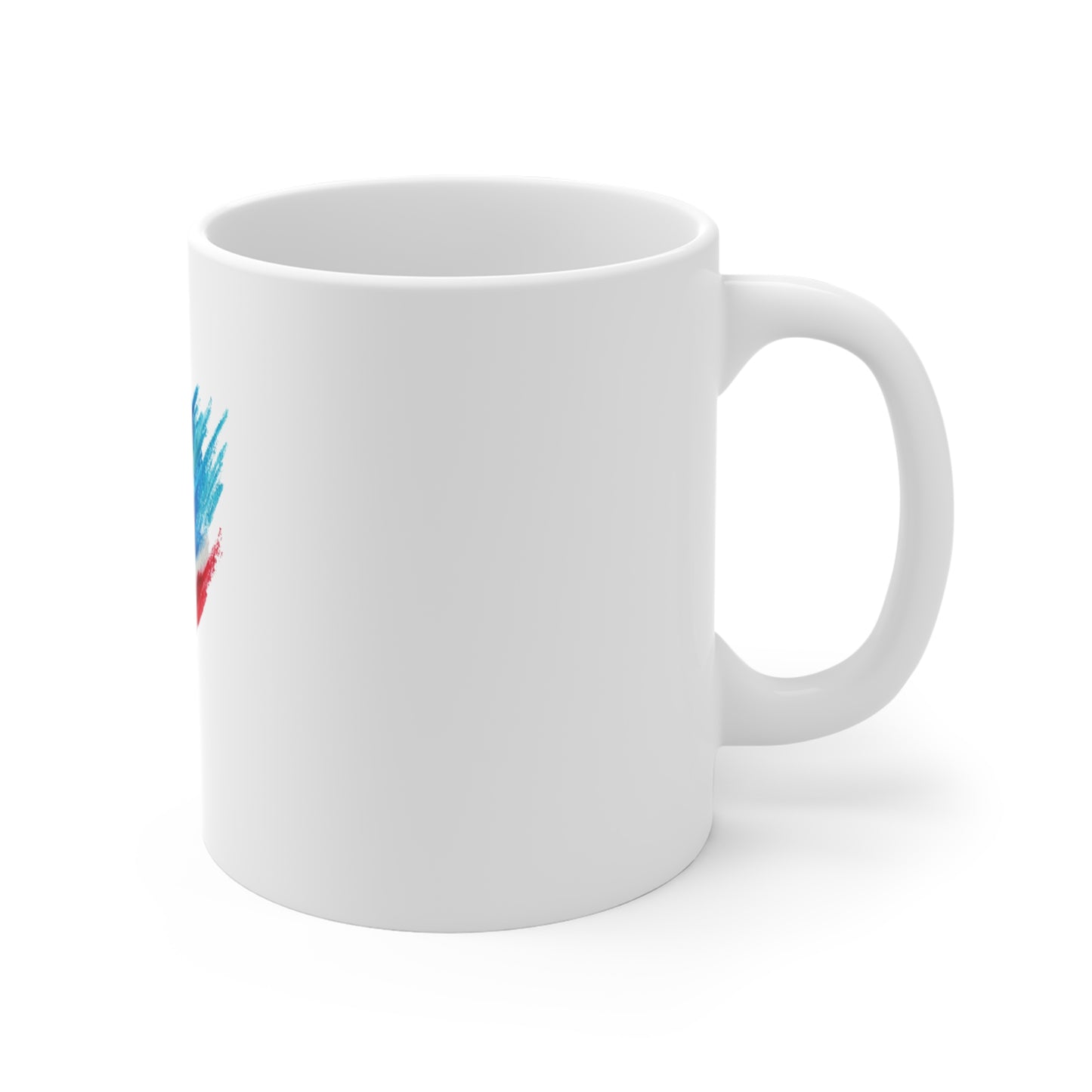 Patriotic Watercolor Brushstroke Mug — Red & Blue Abstract 11oz Ceramic