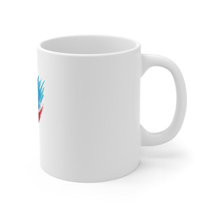 Patriotic Watercolor Brushstroke Mug — Red & Blue Abstract 11oz Ceramic