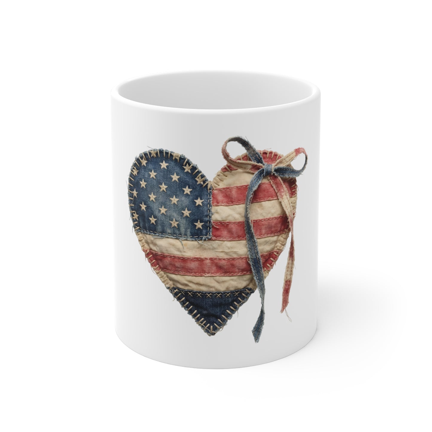 Patriotic Flag Heart Mug — Rustic American Flag Heart 11oz Coffee Cup