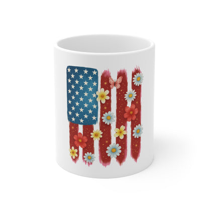 Patriotic Daisy American Flag Mug - 11oz