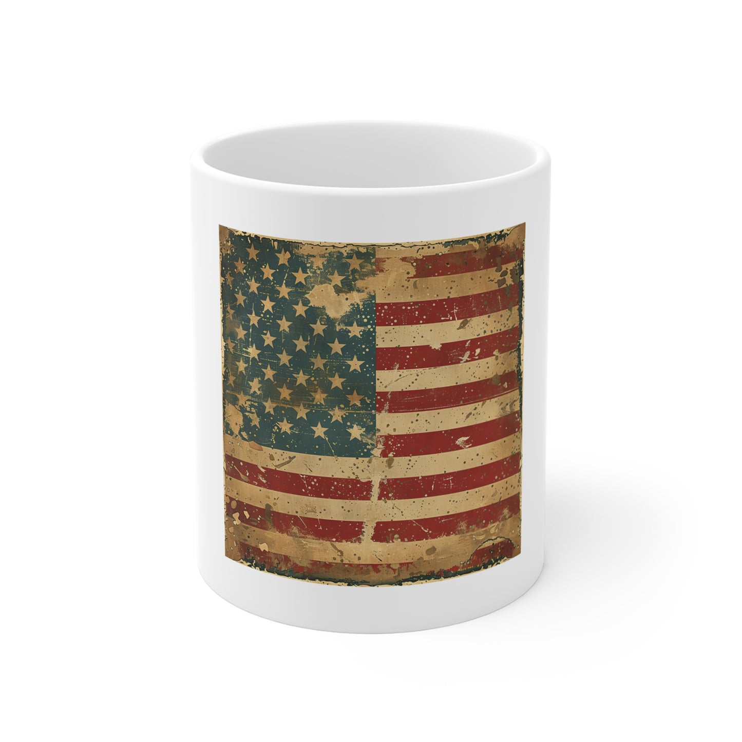 Vintage Distressed American Flag Coffee Mug – Retro Grunge USA Mug – Weathered Americana Flag Cup – Rustic Patriotic Gift Vintage American Flag Mug — Distressed USA Coffee Cup (11 oz)