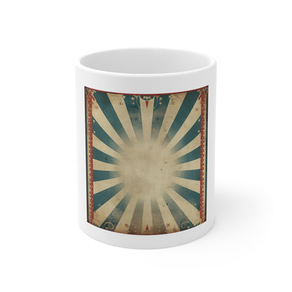 Vintage Americana Sunburst Coffee Mug – Distressed Patriotic Rays Mug – Retro USA Poster Style Cup – Rustic Heritage Gift Vintage Sunburst Mug — Retro Distressed Radial Design 11oz