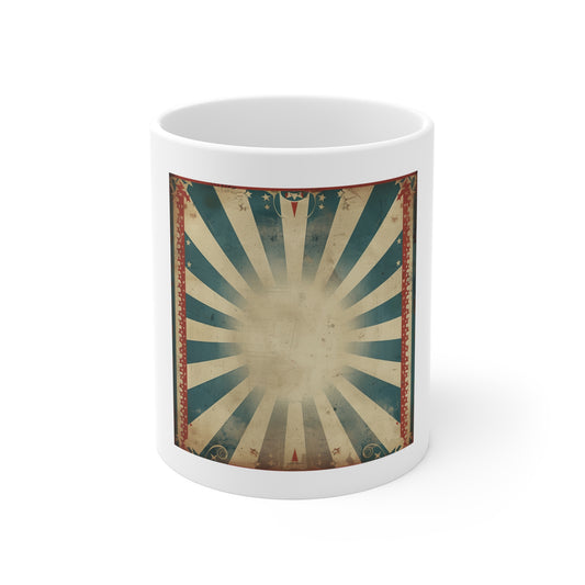Vintage Americana Sunburst Coffee Mug – Distressed Patriotic Rays Mug – Retro USA Poster Style Cup – Rustic Heritage Gift Vintage Sunburst Mug — Retro Distressed Radial Design 11oz