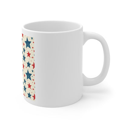 Vintage Star Pattern Coffee Mug – Red White Blue Distressed Stars Mug – Patriotic Rustic Star Cup – Americana Vintage Style Mug Patriotic Red White Blue Star Pattern 11oz Ceramic Mug – Fourth of July...