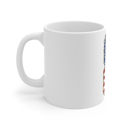 Distressed American Flag Number 8 Coffee Mug – Vintage Patriotic Number Mug – Rustic USA Stars & Stripes Cup – Americana Gift Mug 11oz