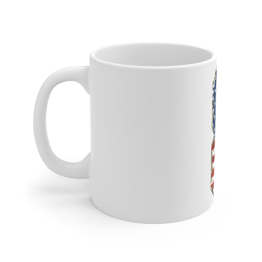 Distressed American Flag Number 8 Coffee Mug – Vintage Patriotic Number Mug – Rustic USA Stars & Stripes Cup – Americana Gift Mug 11oz