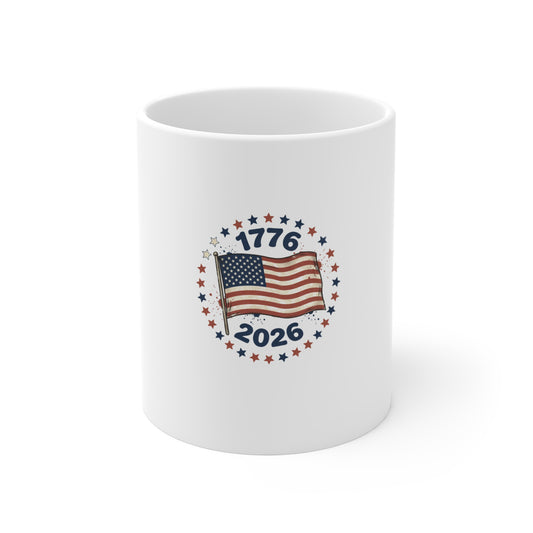 1776–2026 American Flag Coffee Mug – USA 250th Anniversary Mug – Patriotic Vintage Flag Cup – Independence Day Commemorative Mug 11oz