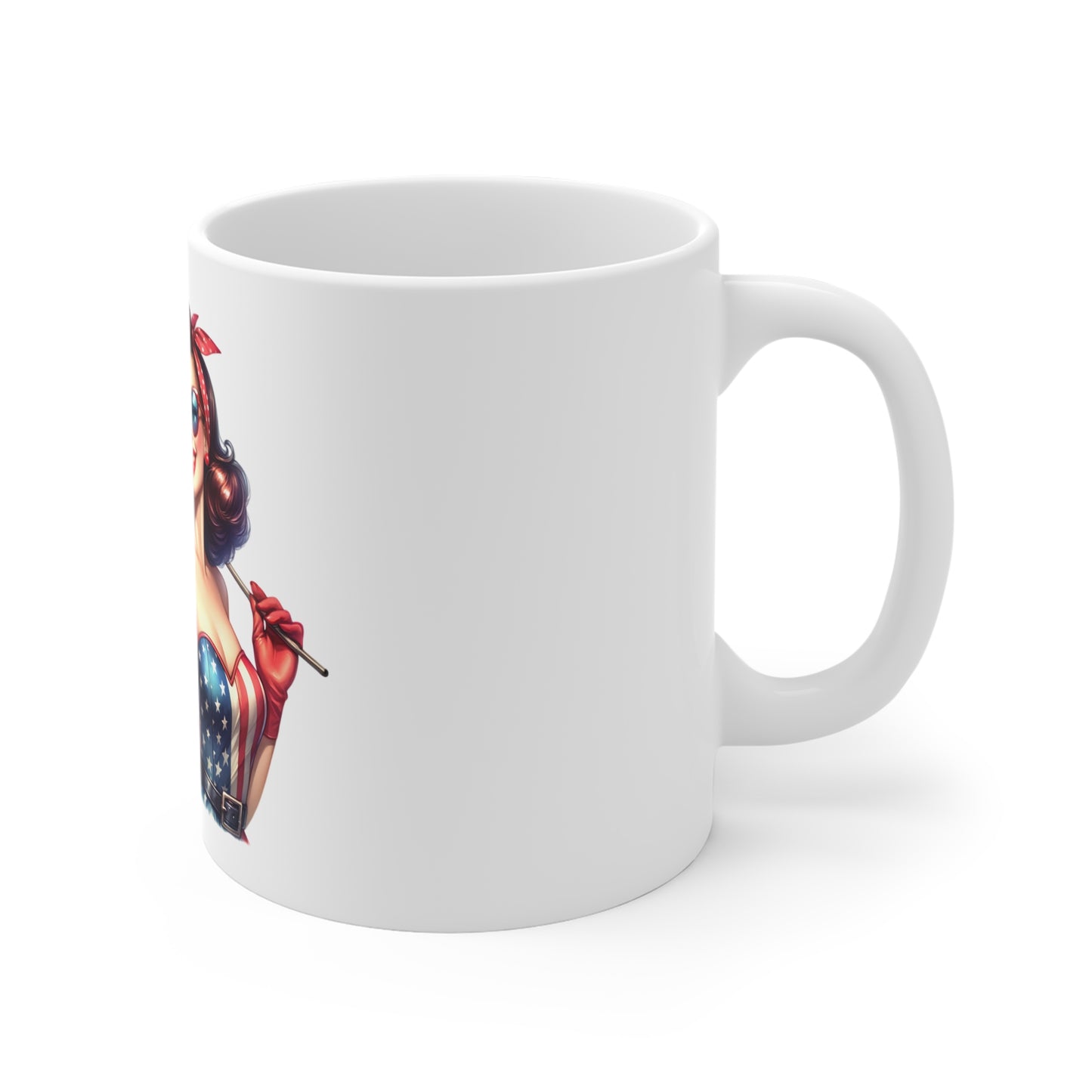 Patriotic Pin Up Woman with Flag Mug – Vintage USA Retro Coffee Mug – American Flag Girl Cup – 4th of July Gift – Bold Americana Mug Patriotic Pinup Girl Coffee Mug — 11oz Vintage American Flag Tea...