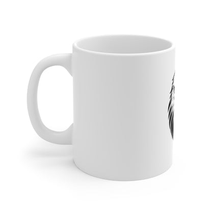 Black & White Eagle Face Mug – Fierce Bald Eagle Coffee Mug – Minimalist American Strength Cup – Patriotic Symbol Gift Mug 11oz
