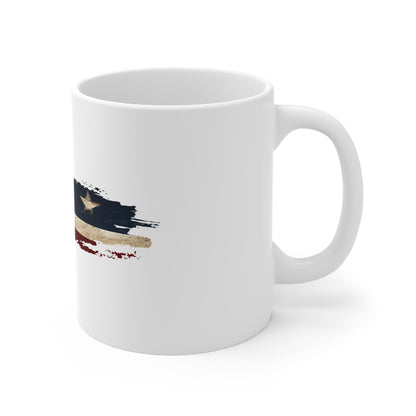 Desert Stone USA Flag Brush Stroke Mug – Earthy American Flag Coffee Cup – Weathered Natural Patriotic Design Mug 11oz