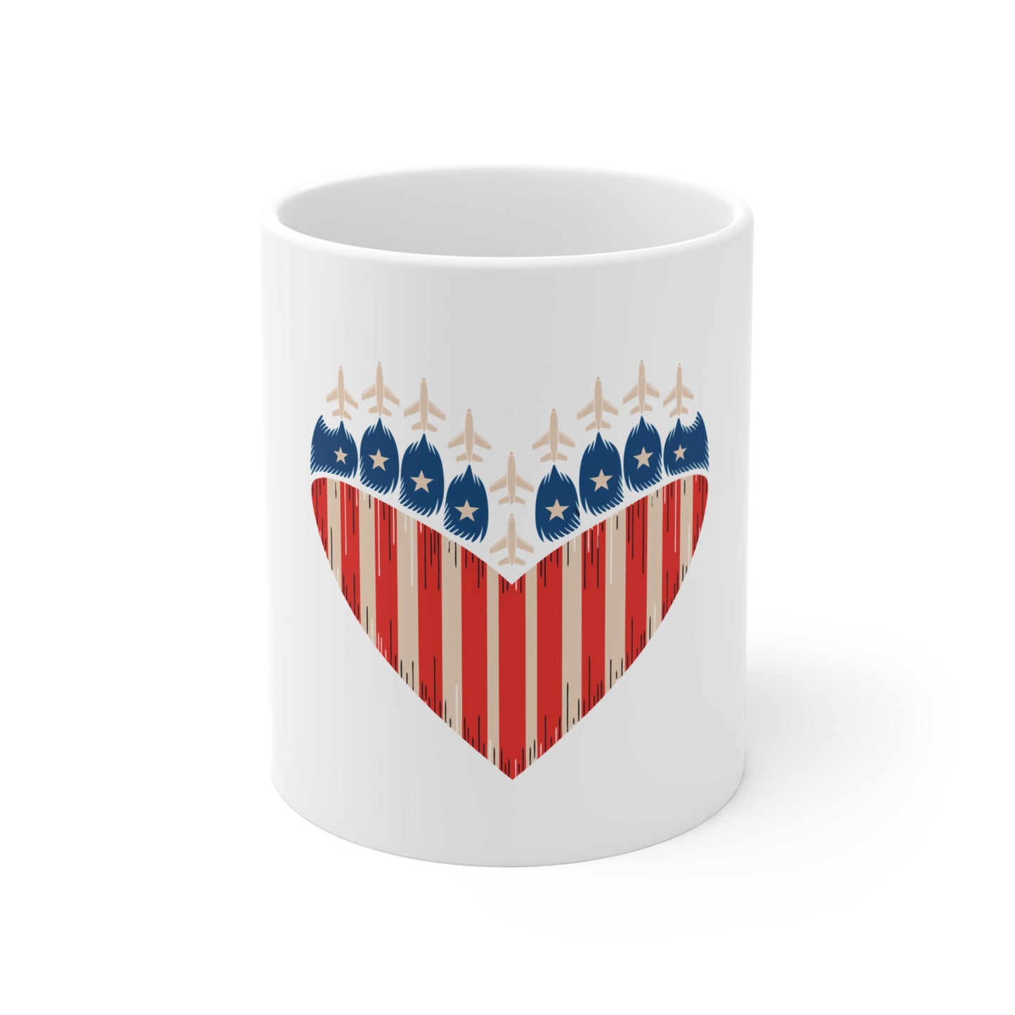 Patriotic Heart Mug — American Flag Heart Coffee Cup (11oz)