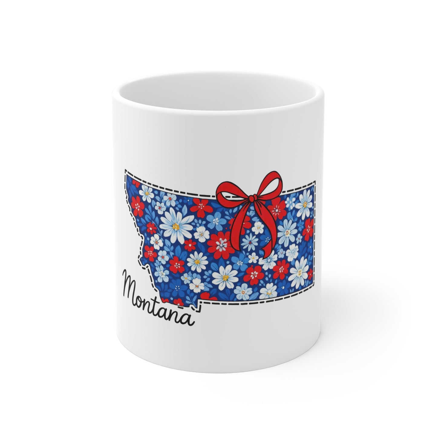 Montana Floral State Mug — Blue & Red Daisy 11oz Coffee Cup