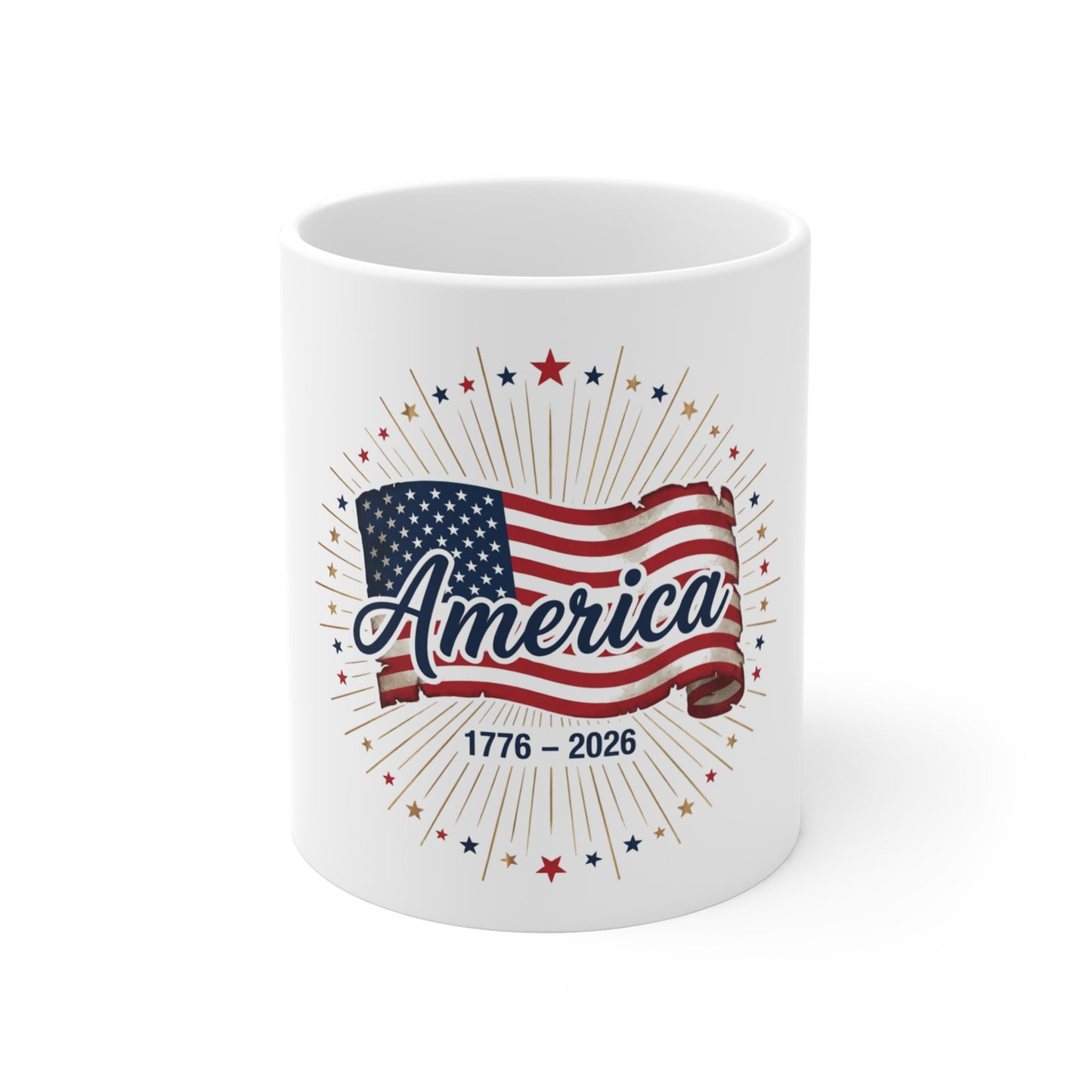 America 1776–2026 Mug – Patriotic Flag Coffee Cup – 250 Year Anniversary USA Design Mug 11oz