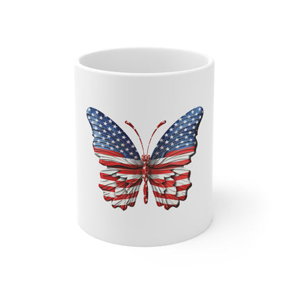 Layered American Flag Butterfly Coffee Mug – Dimensional Patriotic Wings Mug – Red White Blue USA Freedom Cup American Flag Butterfly Mug - Patriotic 11oz Coffee Cup