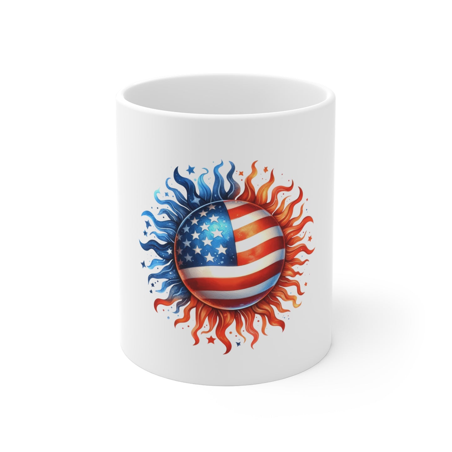 American Flag Sun Mug — Patriotic Stars & Stripes Coffee Cup (11oz)