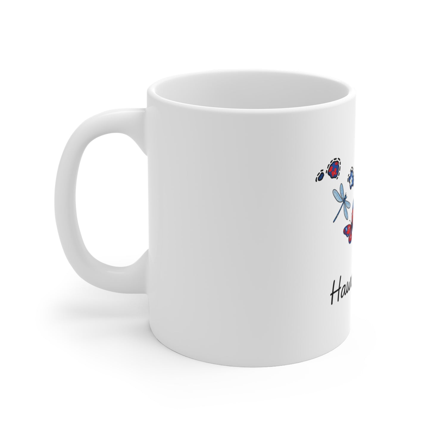 Hawaii Floral Map Mug — 11oz Ceramic Coffee Cup with Red Bow & Island Flowers