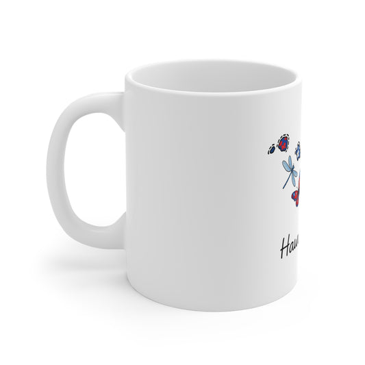 Hawaii Floral Map Mug — 11oz Ceramic Coffee Cup with Red Bow & Island Flowers