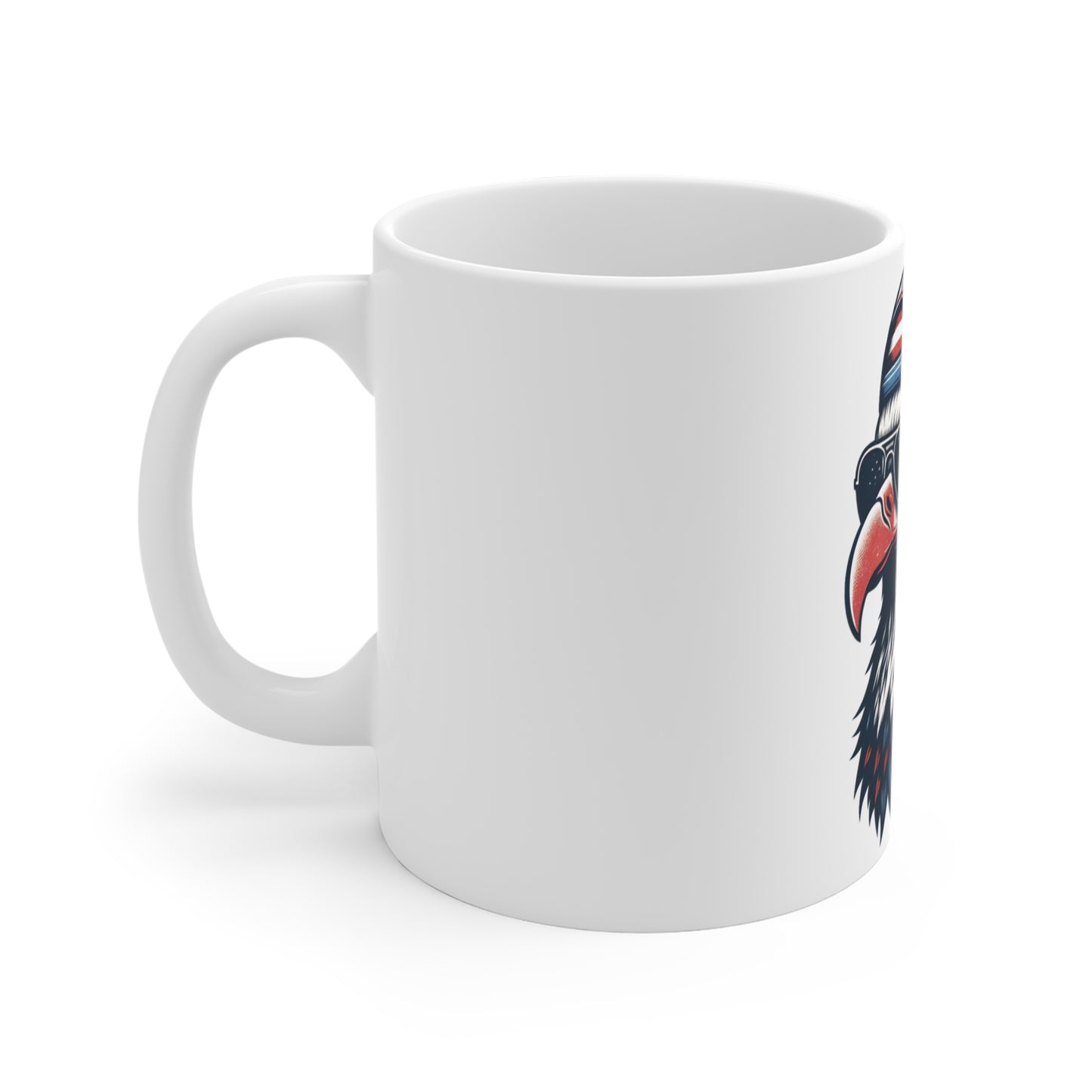 Patriotic Eagle Hat Coffee Mug – American Flag Bald Eagle with Sunglasses Mug – USA Freedom Bird Cup – Vintage Americana Gift Mug 11oz