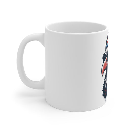 Patriotic Eagle Hat Coffee Mug – American Flag Bald Eagle with Sunglasses Mug – USA Freedom Bird Cup – Vintage Americana Gift Mug 11oz