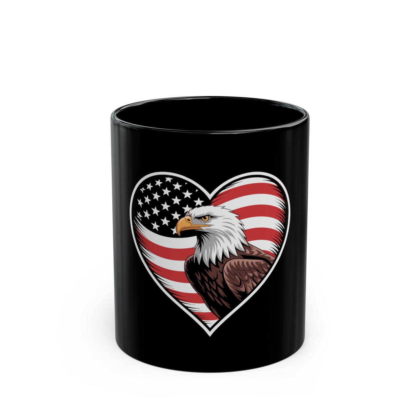 Patriotic Eagle Heart Coffee Mug – American Flag Heart with Bald Eagle – USA Pride Mug – Red White Blue Gift Mug Black Mug (11oz, 15oz)