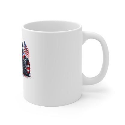 Patriotic Tractor Coffee Mug – American Flag Farm Tractor with Flag Mug – Bold USA Workhorse Cup – Farmer Pride Gift Mug – Red White Blue Tractor Mug Mug 11oz