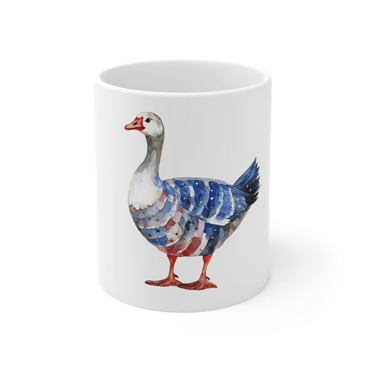 Patriotic Watercolor Goose Coffee Mug — 11oz Ceramic