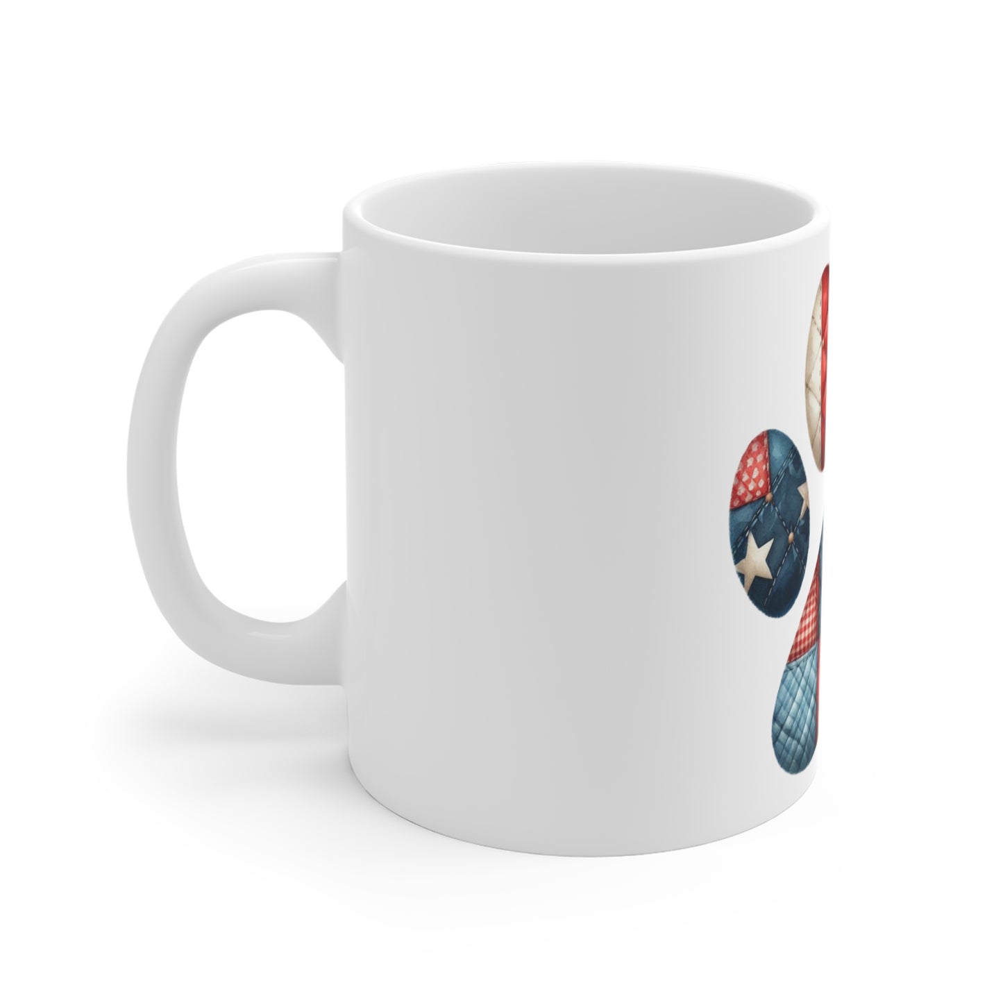 Patriotic Quilt Star Dog Paw Coffee Mug – Americana Patchwork Paw Print Mug – Red White Blue Dog Lover Mug – USA Pet Gift Cup Patriotic Paw Print Mug — American Flag Dog Lover 11oz Coffee Cup