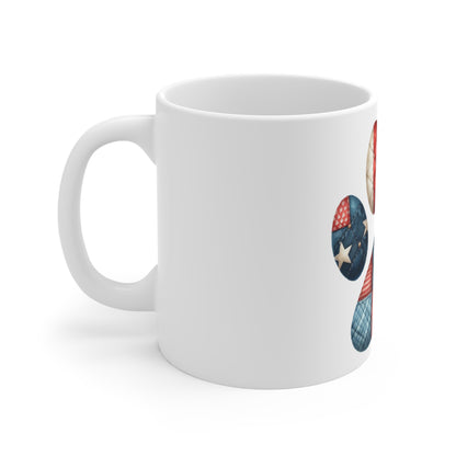Patriotic Quilt Star Dog Paw Coffee Mug – Americana Patchwork Paw Print Mug – Red White Blue Dog Lover Mug – USA Pet Gift Cup Patriotic Paw Print Mug — American Flag Dog Lover 11oz Coffee Cup